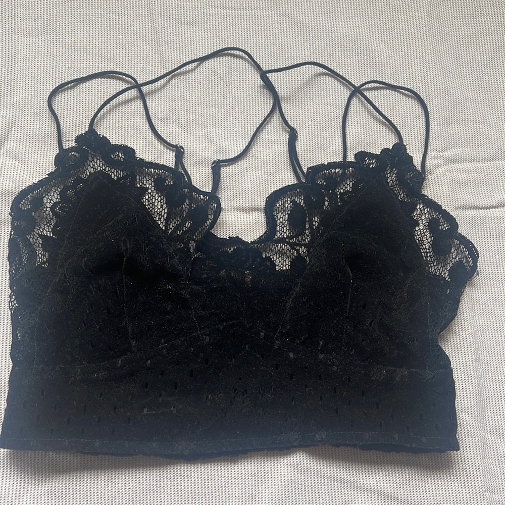 Free people velour bralette / crop top black velvet velour S EUC
